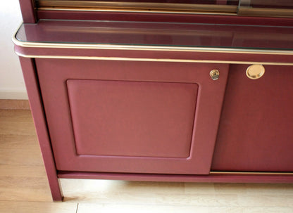 Set studio umberto mascagni scrivania ministeriale in legno marrone con rifiniture dorate italia 1950