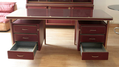 Set studio umberto mascagni scrivania ministeriale marone con cassetti italia 1950