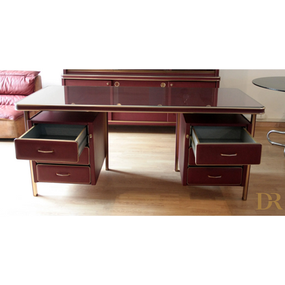 Scrivania in similpelle bordeaux del Set Studio Umberto Mascagni Italia 1950