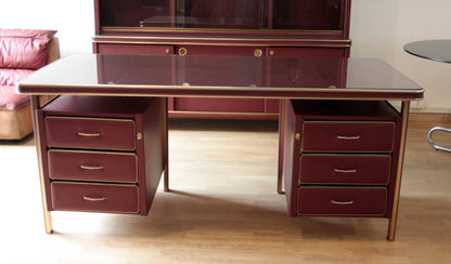 Scrivania in similpelle bordeaux di Set Studio Umberto Mascagni, Italia 1950