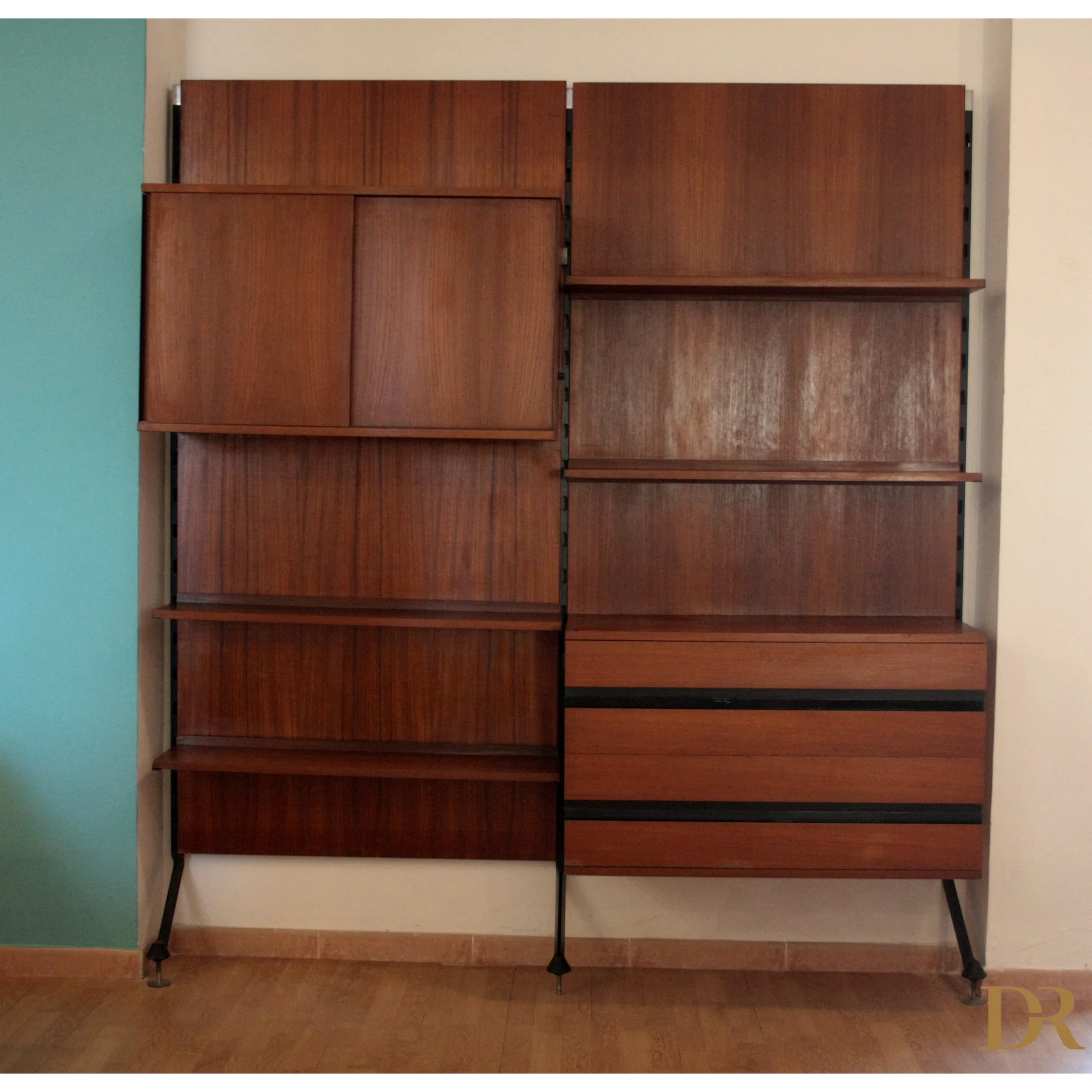 Modulo parete modulare Urio di Luisa Parisi, libreria teak anni 60 Italia