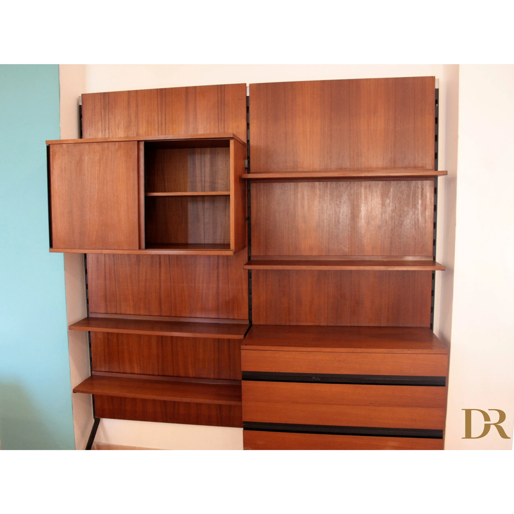 Scaffale modulare Urio di Luisa Parisi per MiM 1957, parete modulare in Italia