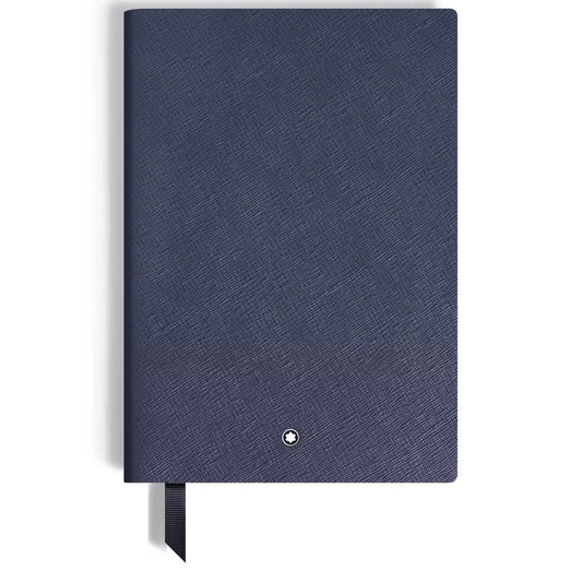 Montblanc blocco note in pelle sartorial blu navy con logo argento e segnalibro nero modello 146 a righe