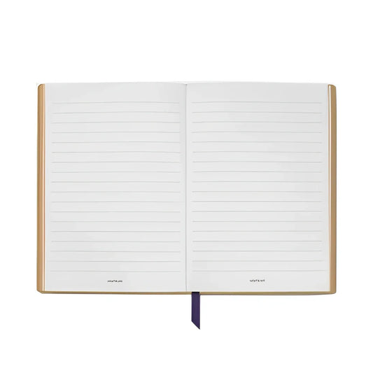 Montblanc elegante blocco note con copertina rigida dorata a righe e segnalibro blu omaggio a gustav klimt