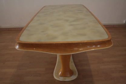 Tavolo da pranzo rettangolare vittorio dassi beige e marrone in stile mid-century moderno anni 50 per dario raia antiquariato