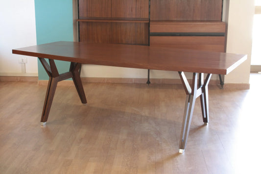 Rectangular wooden dining table tavolo tolomeo by ico parisi with x-shaped legs modello scrivania direzionale 1958