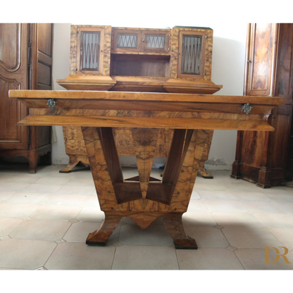 Tavolo art Decò in legno ornato, realizzato per il ministro Bottai nel 1933