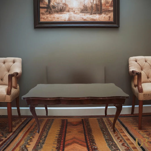 Tavolo Chippendale vintage con vetro fumè splendido e ripiano in noce