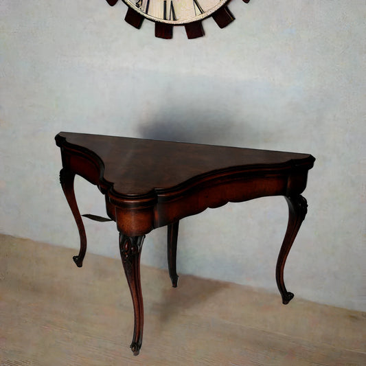 Console tavolo da gioco inglese fine XVIII secolo in legno scuro con gambe curve manifattura inglese tardo eccezionale qualità ebanistica