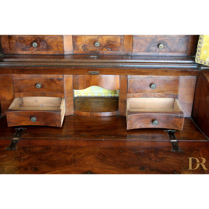 Antico scrittoio in noce vintage, design casa, originale in noce e radica del XIX secolo