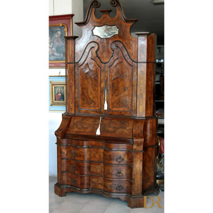 Scrivania segretario vintage in noce con specchio, perfetta per casa e design italiano