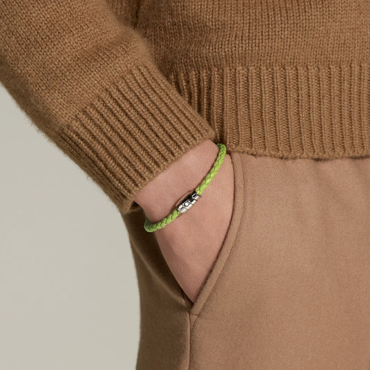 Montblanc bracciale in acciaio a 3 anelli e pelle Meisterstück Lime misura M 13429263