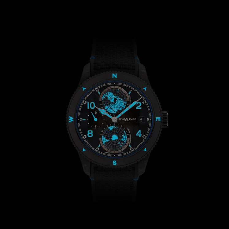 万宝龙 1858 Geosphere Carbo₂ 0 氧气限量版腕表，全球限量 1969 枚，43 毫米黑色自动腕表，型号 132300