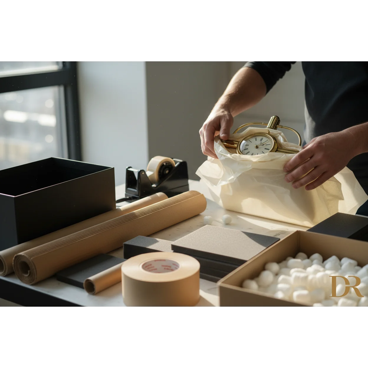 Orologio analogico dorato con quadrante bianco e numeri neri in cornice ottone