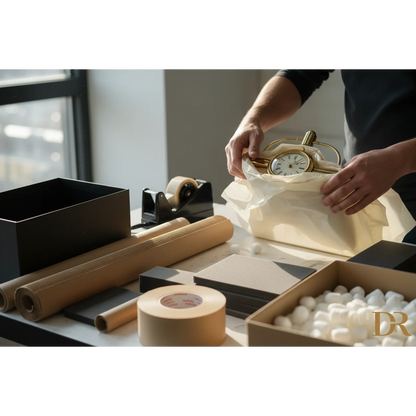 Orologio analogico dorato con quadrante bianco e numeri neri in cornice ottone