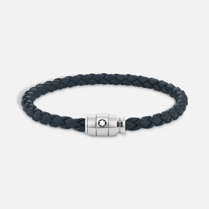 Montblanc Meisterstück 蓝色航空皮革三环不锈钢手链，L码 13601468