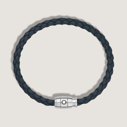 Montblanc Meisterstück 蓝色航空皮革三环不锈钢手链，L码 13601468