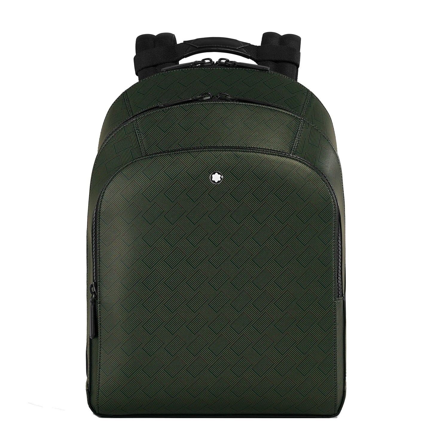 Montblanc zaino medio presenta tre scomparti in kaki con motivo geometrico e zip nere eleganti